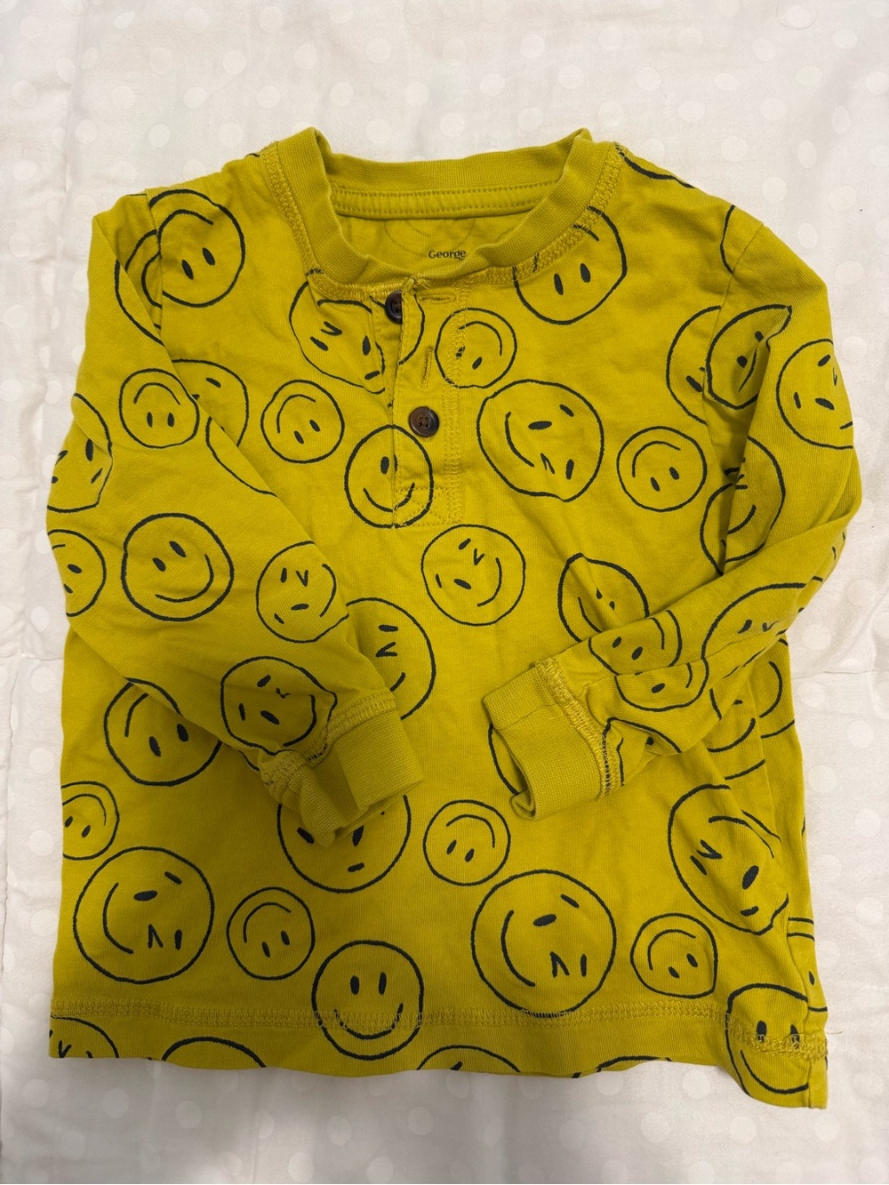 George Yellow Long-Sleeve Henley with Smiley Print
